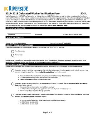 Fillable Online 2017 2018 Dislocated Worker Verification Form Fax