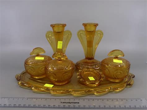 Lot Deco Style Amber Glass Dressing Table Set