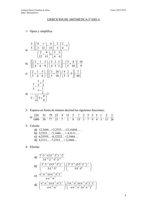 Ejercicios de aritmética PDF Descarga Gratuita