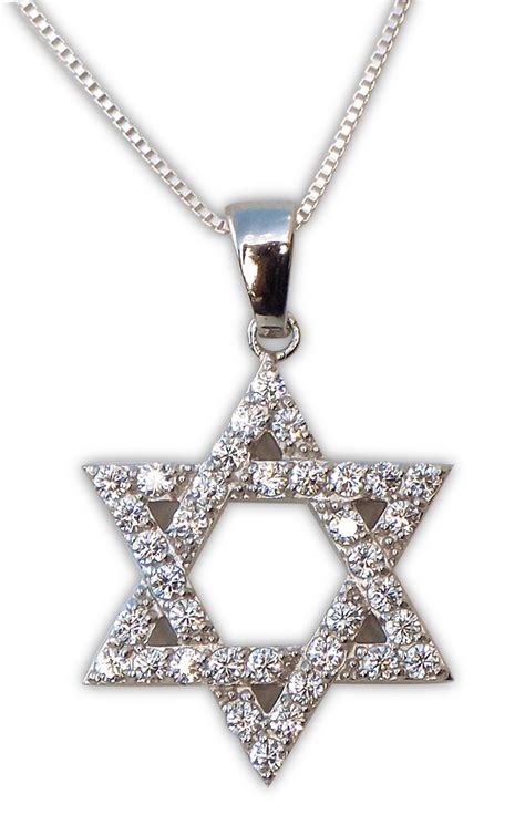 Sterling Silver Jewish Star Pendant Necklace With Faceted Crystals