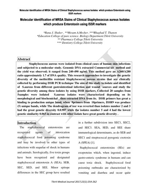 Pdf Molecular Identification Of Mrsa Stains Of Clinical