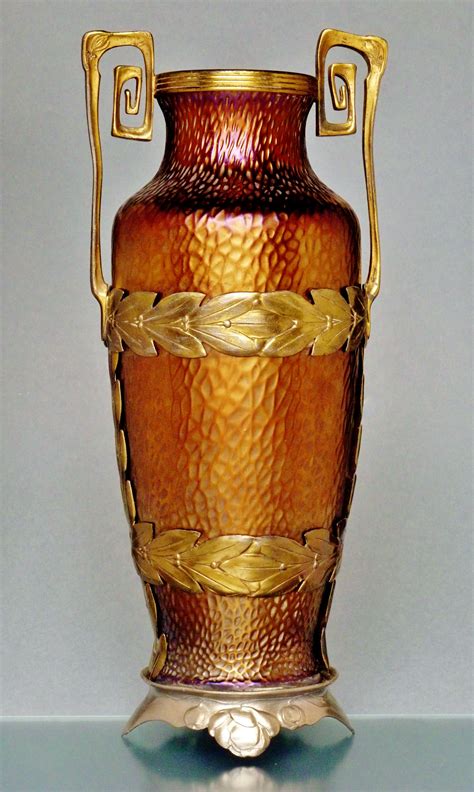 Wilhelm Kralik Glass Vase C 1905 In Brass Mounting Van Hauten Glas