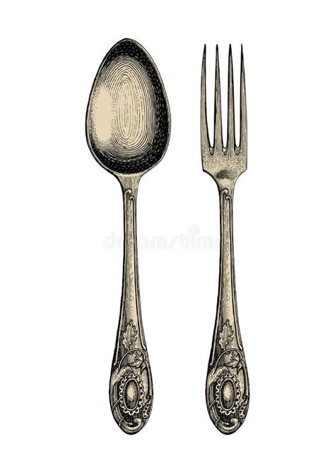 Vintage Spoon and Fork Hand Drawing,Spoon and Fork Sketch Art is Stock ...