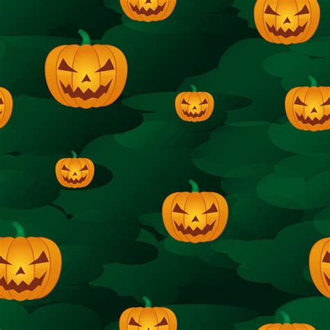 Seamless pattern halloween pumpkin dark green background 7609480 Vector ...