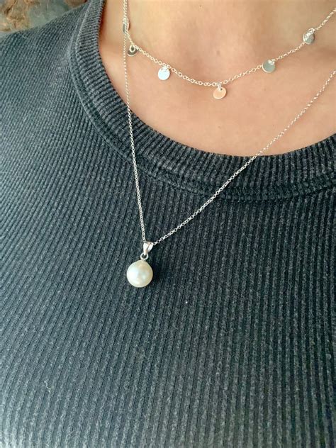 Single Pearl Necklace Bridesmaid Necklace Silver Pearl Etsy