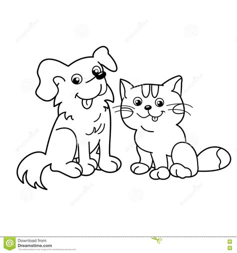 Coloring Page Outline of Cartoon Cat with Dog. Pets Stock Vector ...