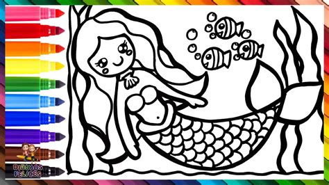 Dibuja Y Colorea Una Linda Sirena 🧜‍♀️🌊🐚🌈 Dibujos Para Niños Youtube