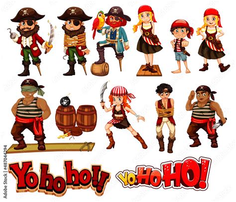 Set of pirate cartoon characters Stock Vector | Adobe Stock