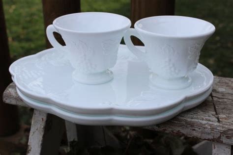 Milk Glass Plate Set Tea Cups Luncheon Shower Brunch Serving Etsy