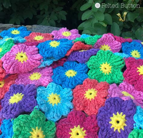 Felted Button Colorful Crochet Patterns Waikiki Wildflower Blanket