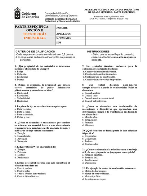 TEC - IND - 2020 Examen Acceso FP | PDF