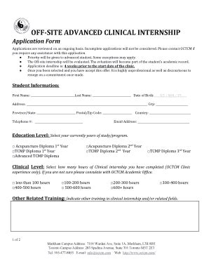 Fillable Online OFFSITE ADVANCED CLINICAL INTERNSHIP Application Form