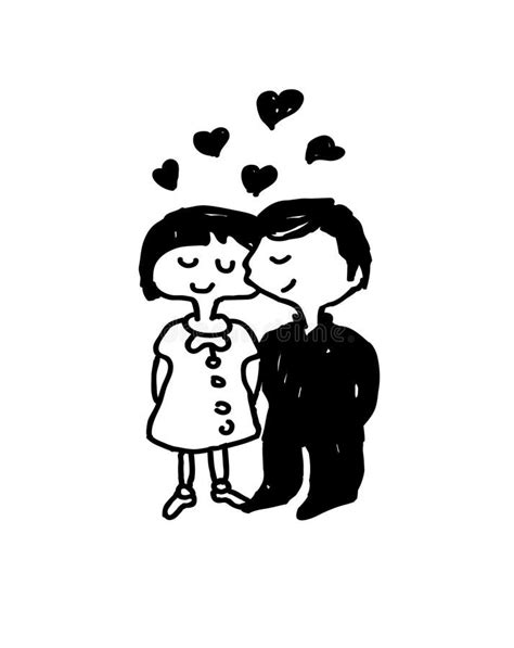 Sketch Doodle Human Stick Figure Couple In Love With A Heart Stock