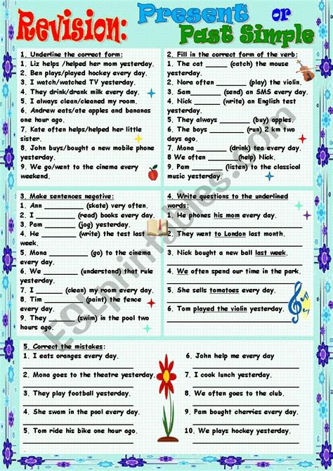 Revision Present Or Past Simple Esl Worksheet By Tmk