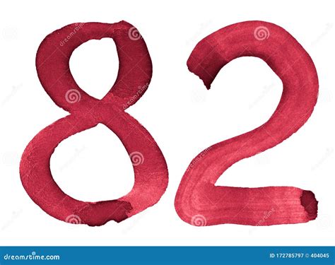 Watercolor Number 82 Hand Drawn By Brush Burgundy Vintage Symbol