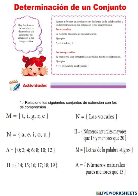 Determinaci N De Conjuntos Por Extensi N Y Comprensi N Worksheet