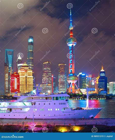 Shanghai Downtown at Night, China Editorial Image - Image of ...