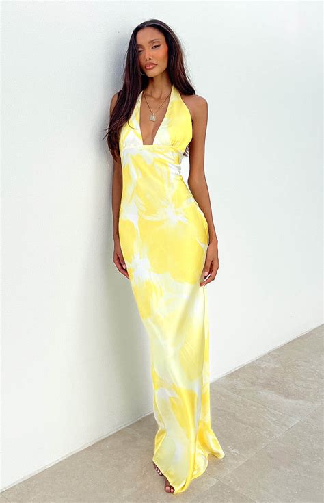 Lyra Yellow Halter Neck Maxi Dress Beginning Boutique