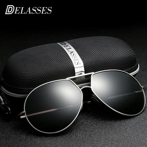 Delasses Vintage Pilot Polarized Sunglasses Men Hot Rays Brands Uv400 Sun Glasses Resin Lens