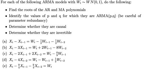 Solved For Each Of The Following Arma Models With Chegg