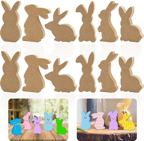 24 Pieces Easter Wooden Bunny Cutouts Unfinished Bunny Table Wooden