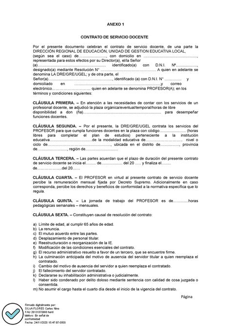 Anexos Contratacion Docente 2022 ANEXO 1 CONTRATO DE SERVICIO DOCENTE