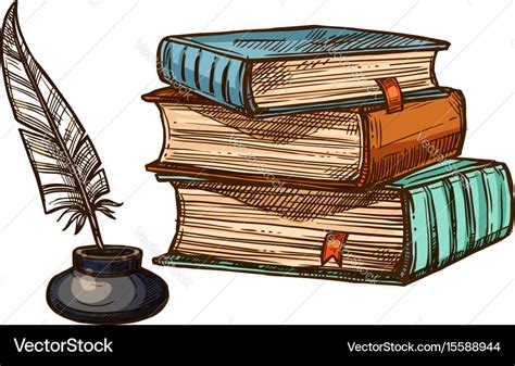 Old Books And Ink Feather Quill Pen Royalty Free Vector