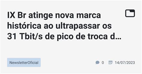 IX Br atinge nova marca histórica ao ultrapassar os 31 Tbit s de pico