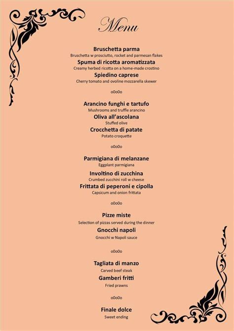 Menu at il Borgo restaurant, Ivanhoe