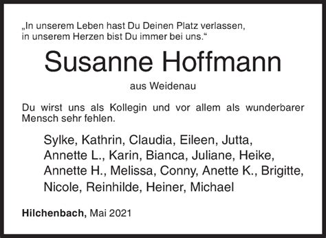 Traueranzeigen Von Susanne Hoffmann 57trauer De