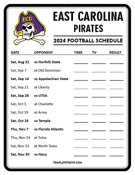 Printable 2024 East Carolina Pirates Football Schedule