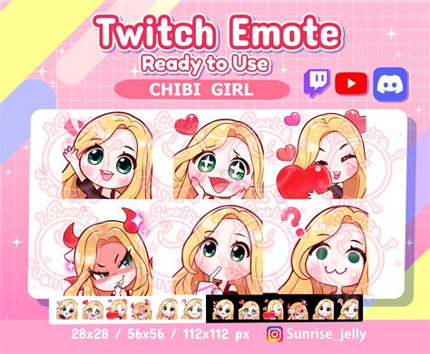 Twitch Emotes Mega Pack Blond Hair Green Eyes Chibi Girl Etsy