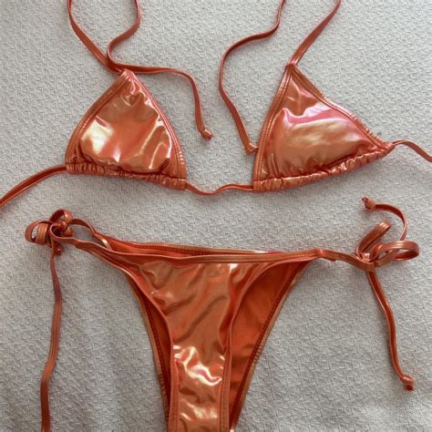 Orange Metallic Bikini Set Beachwear Never Worn Depop