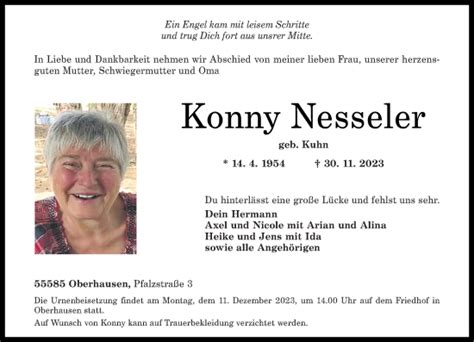 Traueranzeigen Von Konny Nesseler Rz Trauer De