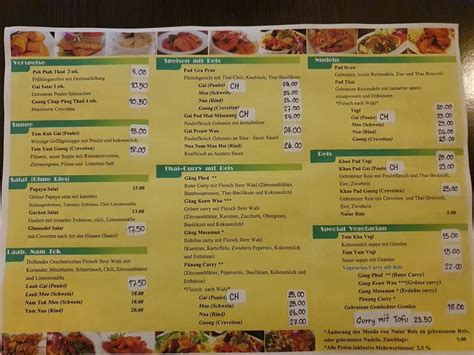 Menu at Thai Time, Aarau