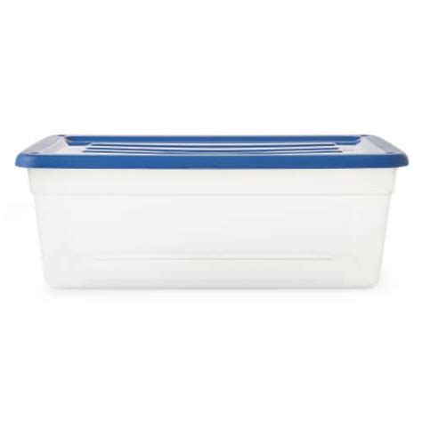 Gracious Living 6 Quart Clear Plastic Storage Bin Container Blue Lid