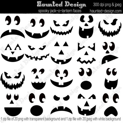 Jack-o-Lantern Spooky Faces Digital Download JPEG with white