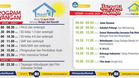 Berikut Manfaat Dan Jadwal Lengkap Belajar Dari Rumah Yang Tayang Di