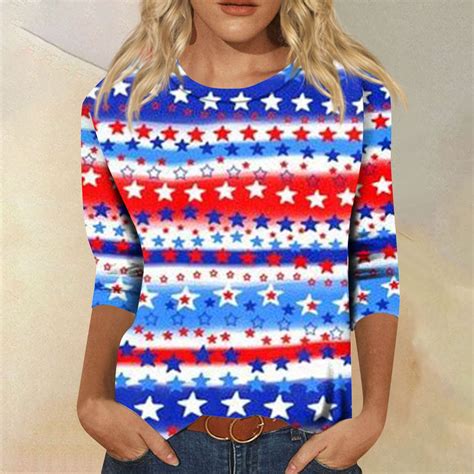 UoCefik 4th Of July Shirts For Women Plus Size 3 4 Sleeve Independence