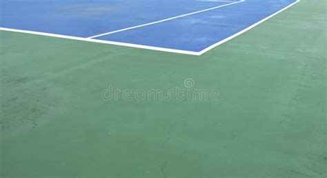 Blue Tennis Court with White Border Line on Green Floor Stock Photo ...