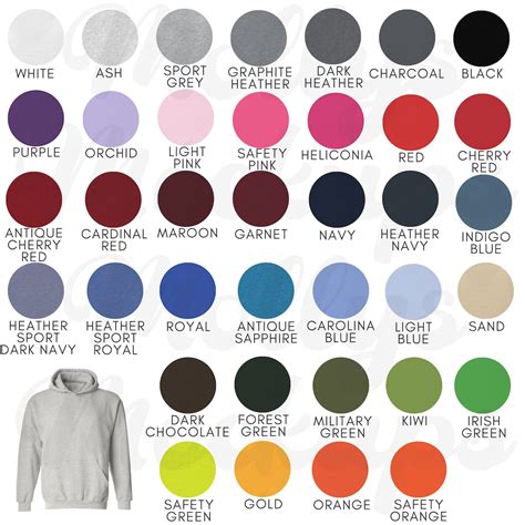 18500 Color Chart Gildan 18500 Size Chart Gildan G185 Gildan Size Guidehoodie Color Chart