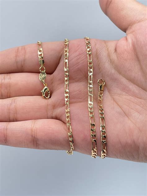 18k Gold Filled 3mm Figaro Link Chain Necklace And Jewelry Etsy