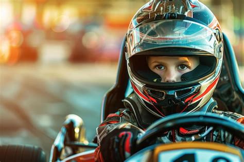 Premium Photo | A young boy in a helmet driving a race car Perfect for ...