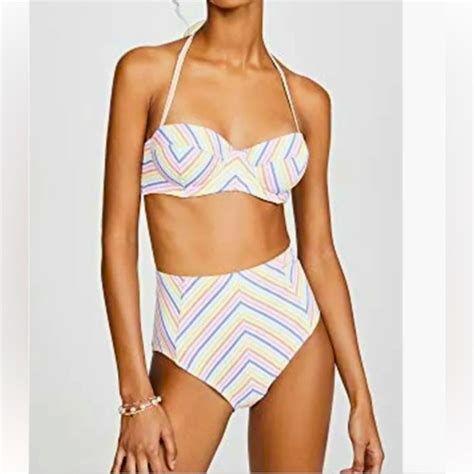 Kate Spade Swim Kate Spade New York High Waist Bikini In Beach Stripe Seersucker Size Me