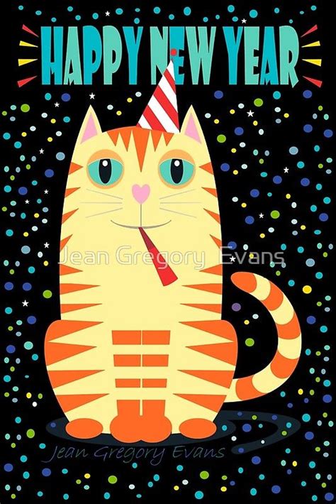 Happy New Year Cat Greeting Card By Jean Gregory Evans Cat