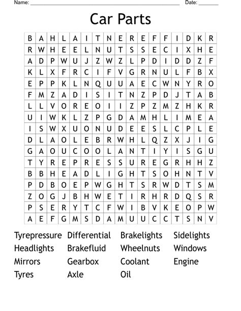 Car Parts Word Search Wordmint