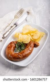 Typical Portuguese Smoked Sausage Alheira Potato Stock Photo