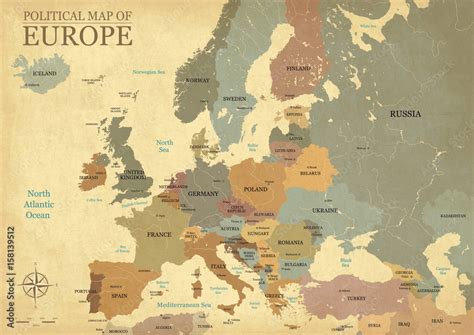 Fototapeta Mapa Europy Z Literami Vintage Tekstury J Zyk