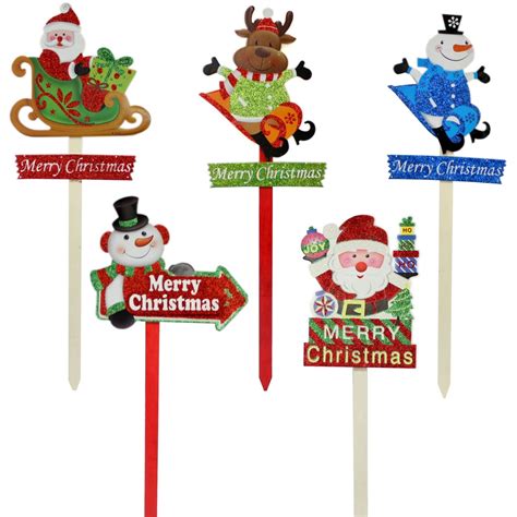 Merry Christmas Yard Stake Santa Sled Snowman Lawn Garden Holiday