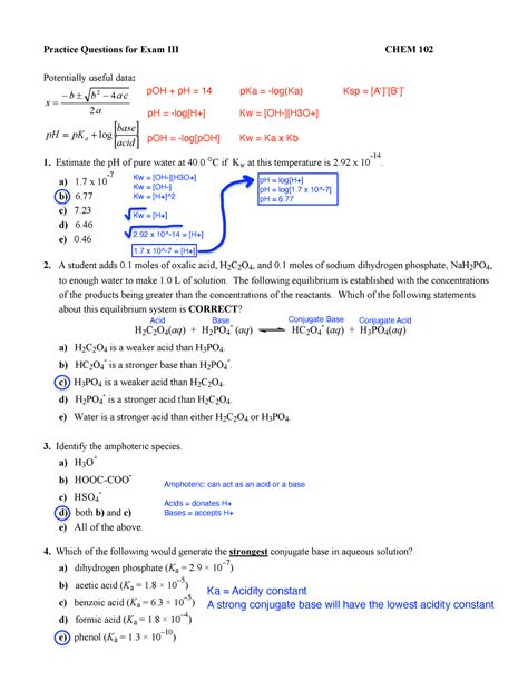 Chem 102 Practice Questions Exam 3 Practice Questions For Exam III